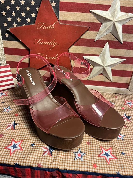 No Boundaries Shoes - No Boundaries Pink Clear Platform Sandals with Brown Sole
